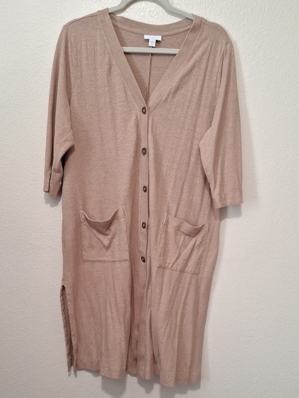 Pure Jill Button Natural Fibers Full Length Cardigan, Medium Petite